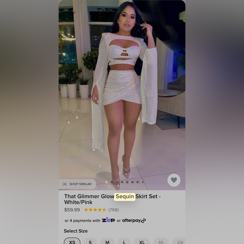 Fashion Nova That Glimmer Glow Sequin Skirt Set Size XS